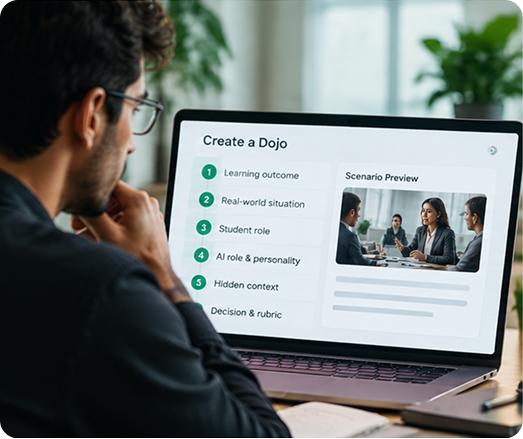 Design a simulation: outcome, role, hidden context and rubric